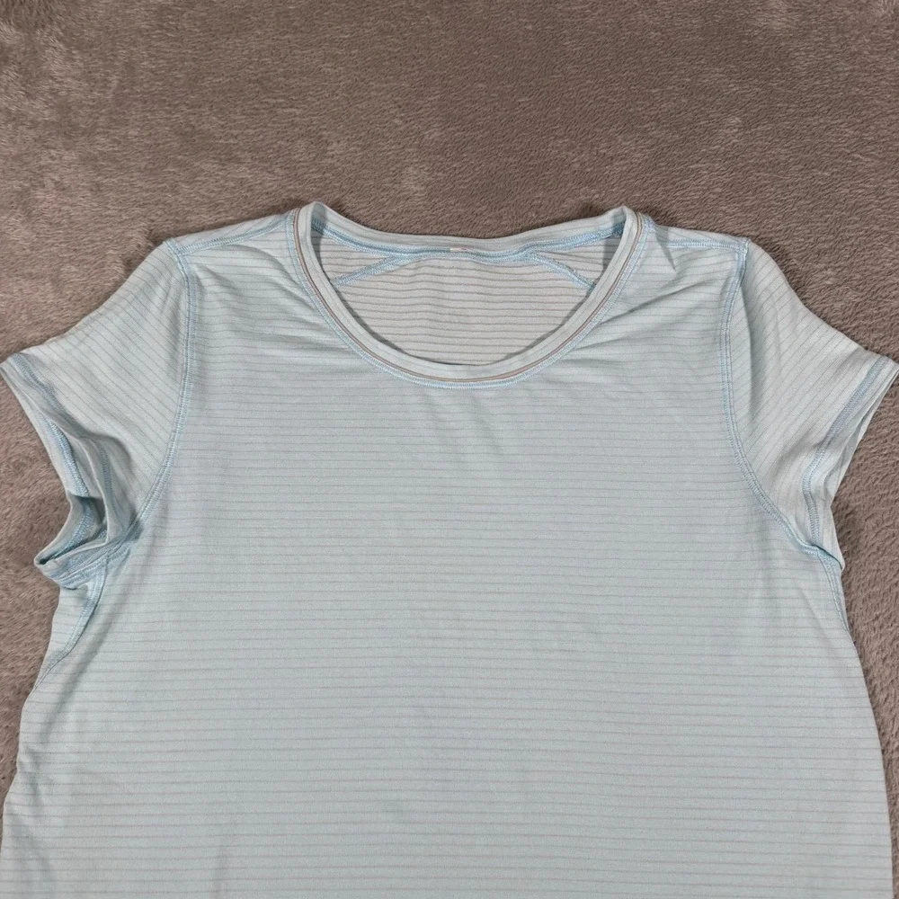 Lululemon‎ Another Mile Shirt Womens 4 Blue Stripe Short Sleeve Crew Running